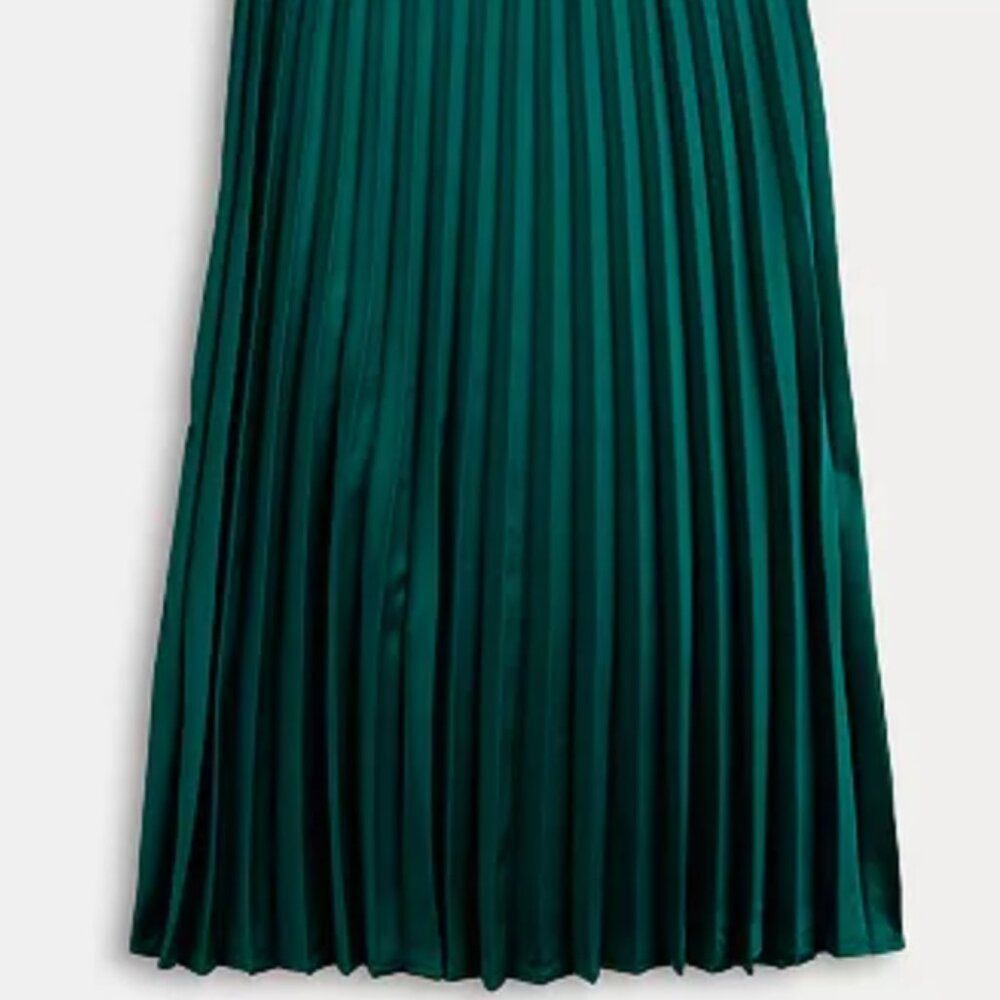 Nine West Skirt NWT Nine West Pleated Pull On Satin Midi Skirt Emerald Green XL